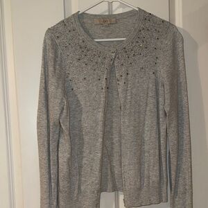 LOFT Gray Studded Cardigan